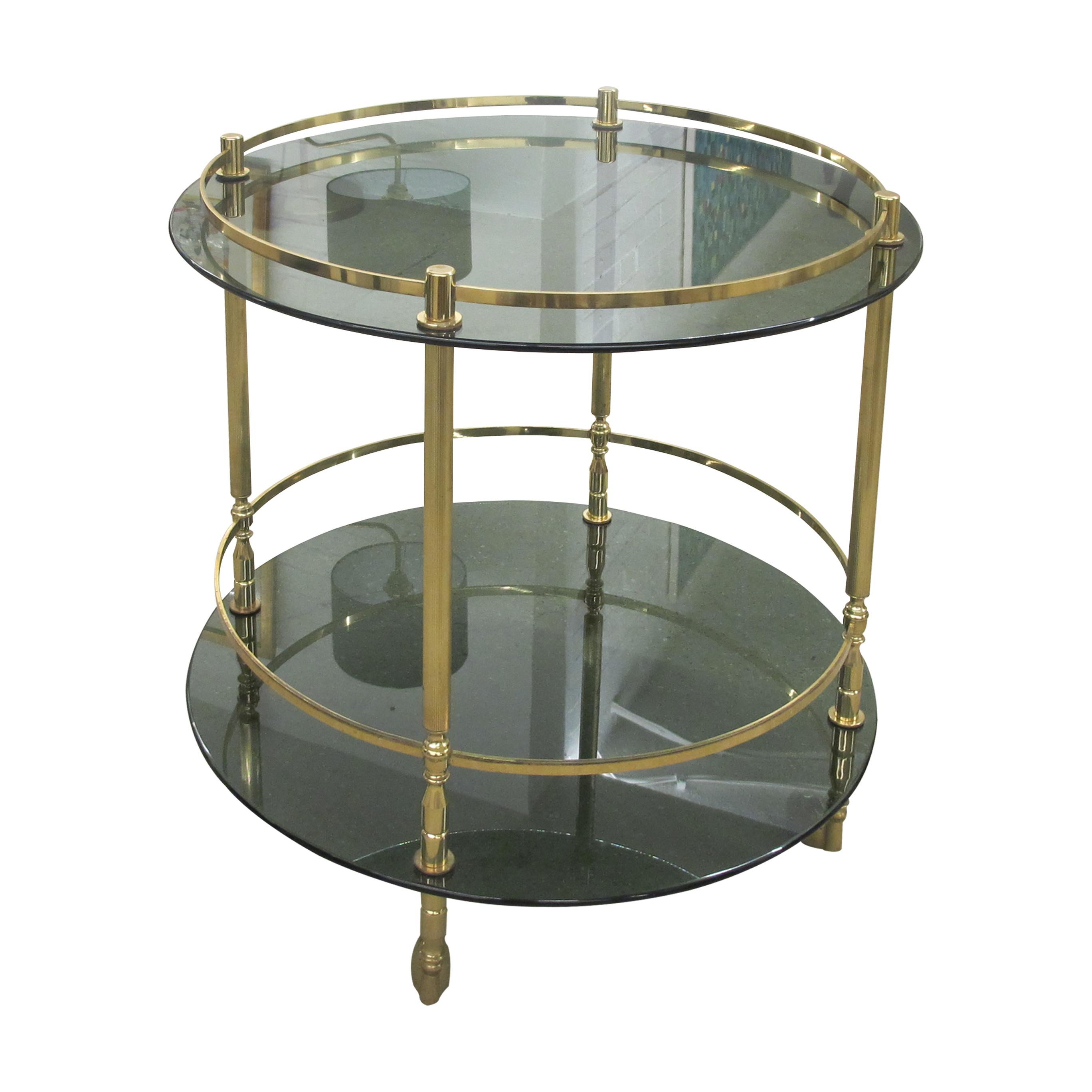 Mid-Century Modern 1960s Italian Two Tiers Brass and Smoked Glass Bar Cart For Sale