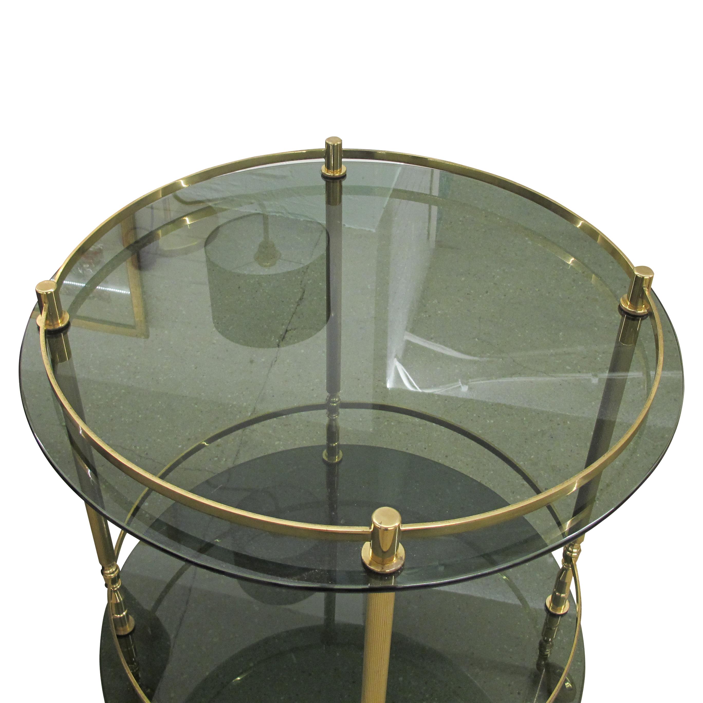 1960s Italian Two Tiers Brass and Smoked Glass Bar Cart For Sale 1