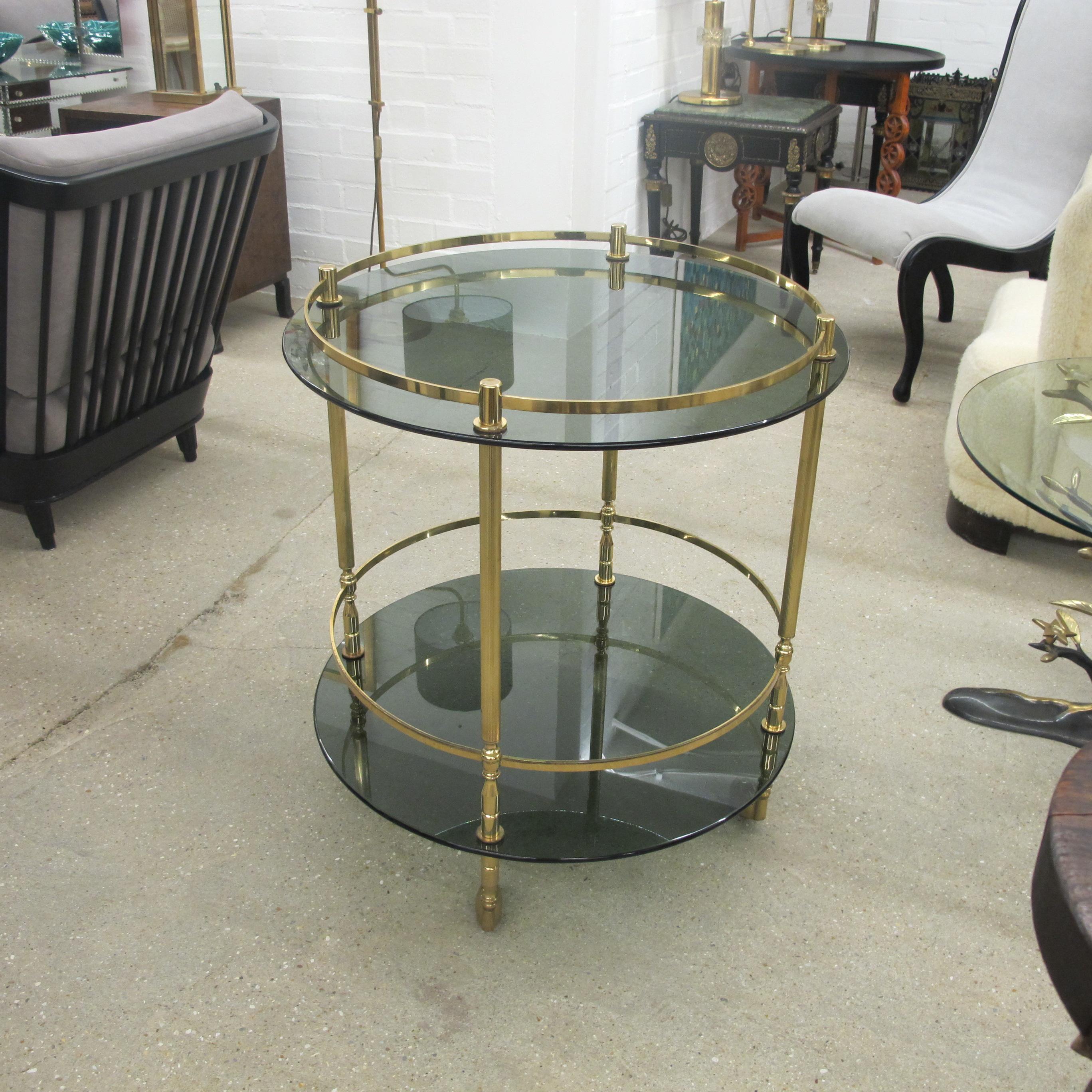 1960s Italian Two Tiers Brass and Smoked Glass Bar Cart For Sale 3