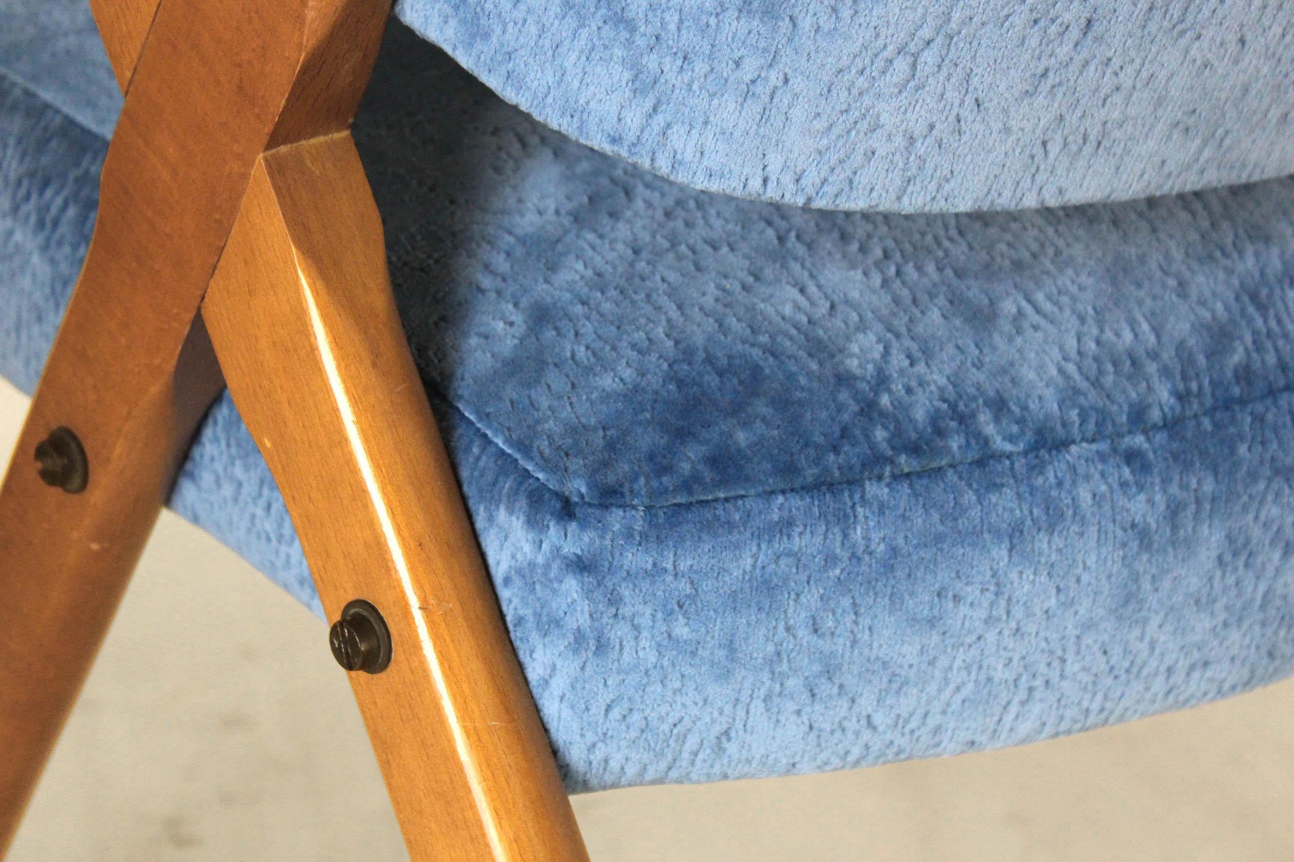 Vintage Velvet Blue Armchair, Dal Vera, Italy 1960s 2