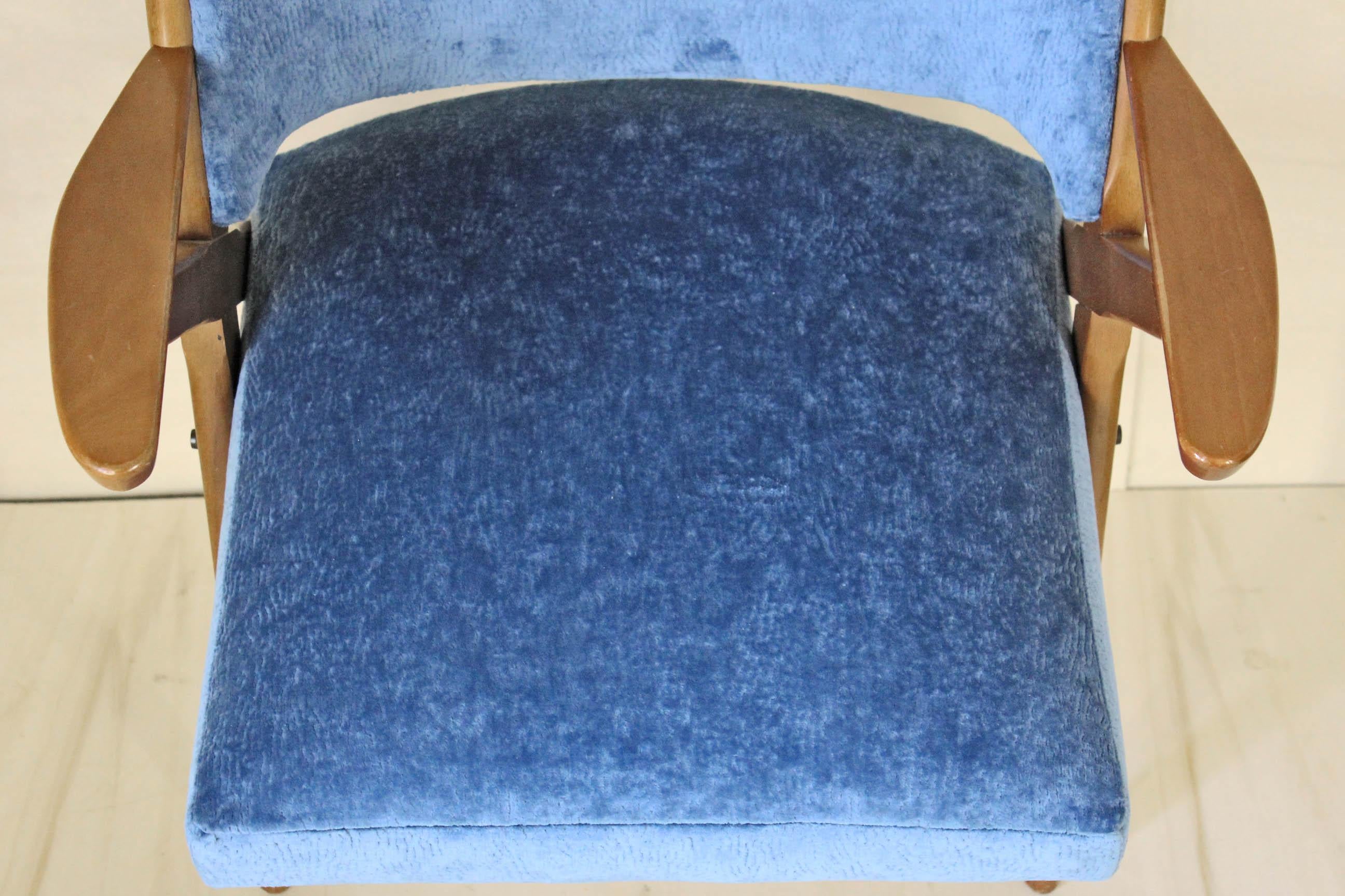 Vintage Velvet Blue Armchair, Dal Vera, Italy 1960s 6