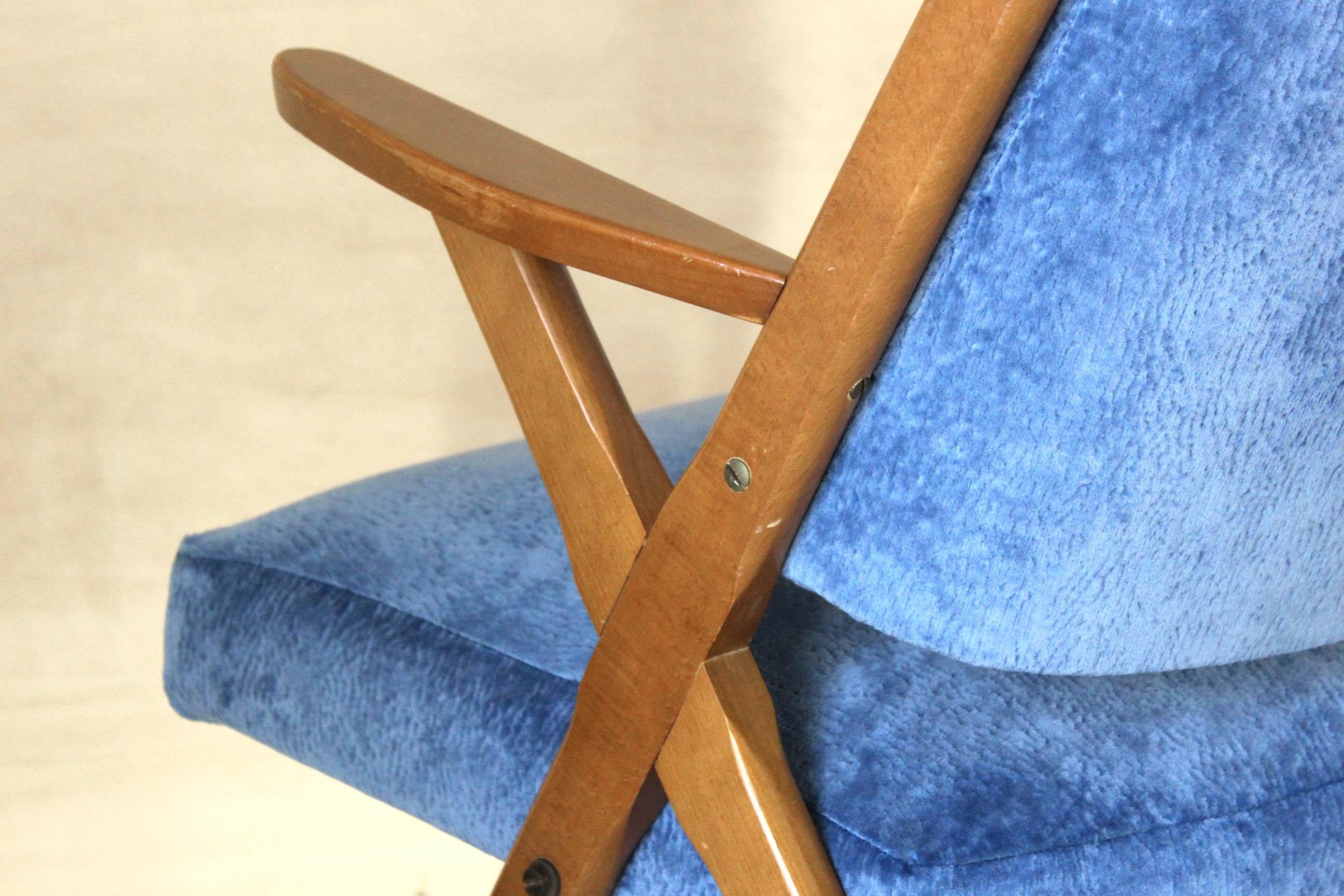 Fabric Vintage Velvet Blue Armchair, Dal Vera, Italy 1960s