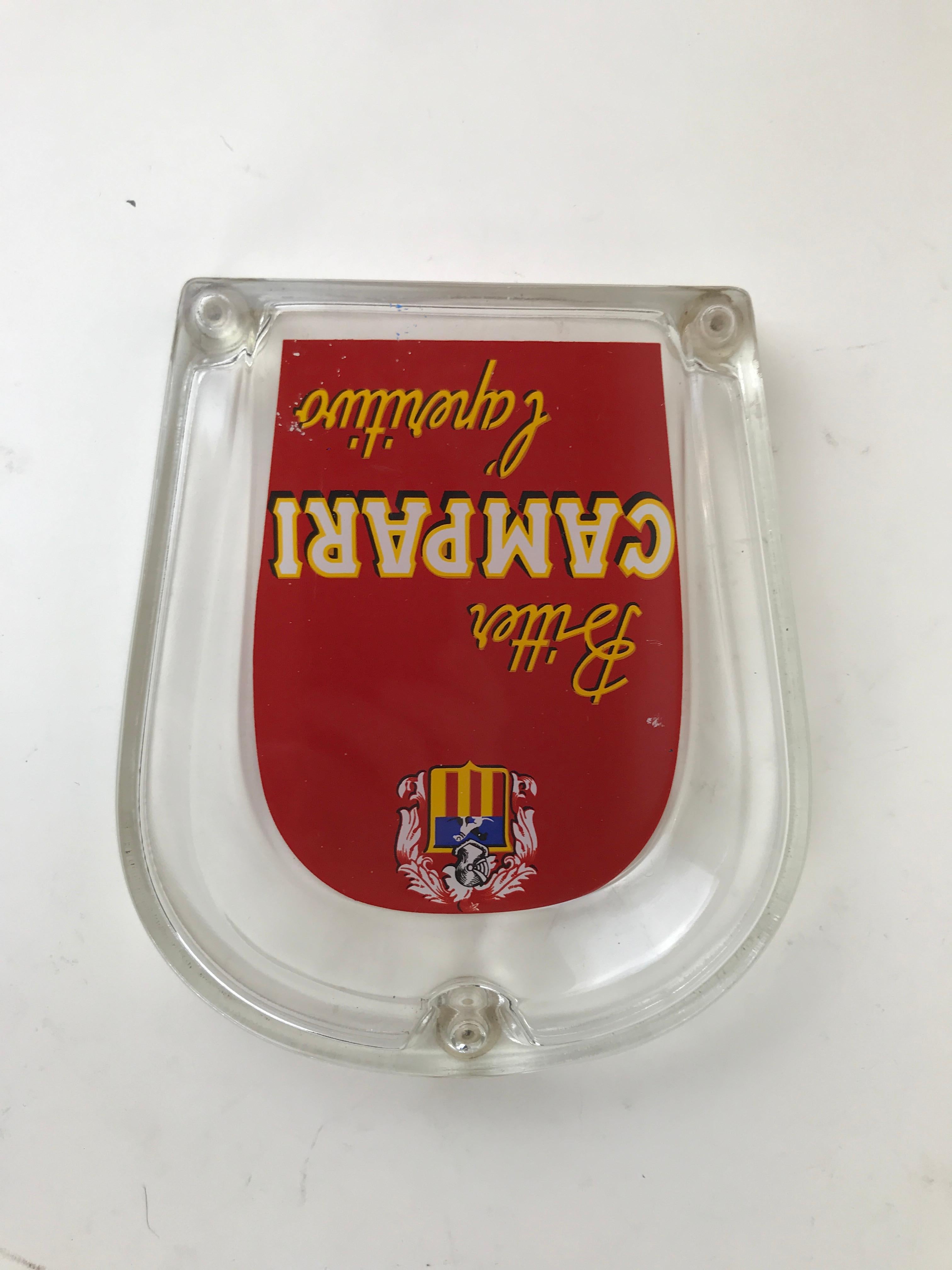 Mid-Century Modern 1960s Italian Vintage Adv Glass Bitter Campari Horseshoe Shaped Money Tray For Sale