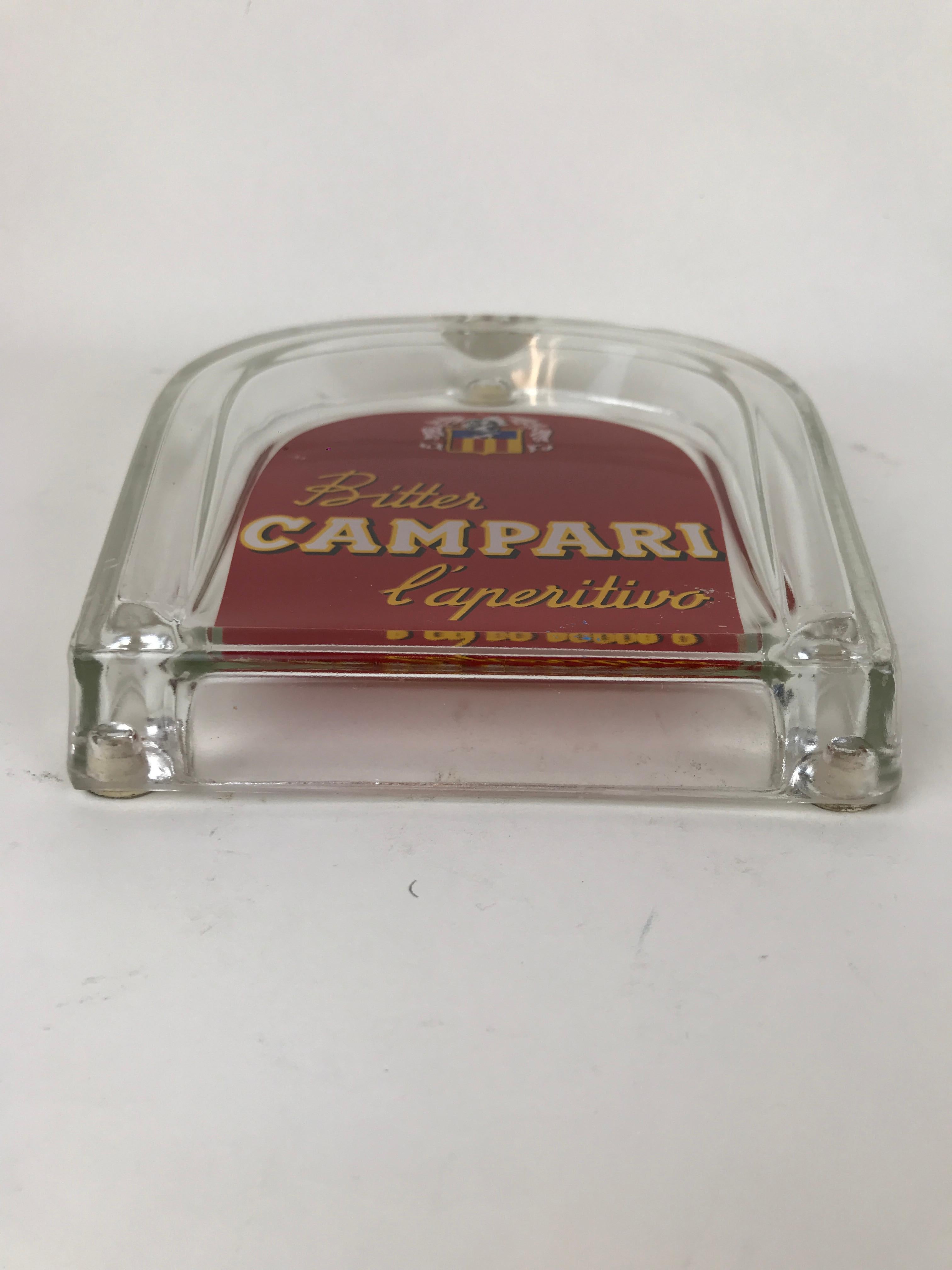 Mid-20th Century 1960s Italian Vintage Adv Glass Bitter Campari Horseshoe Shaped Money Tray For Sale