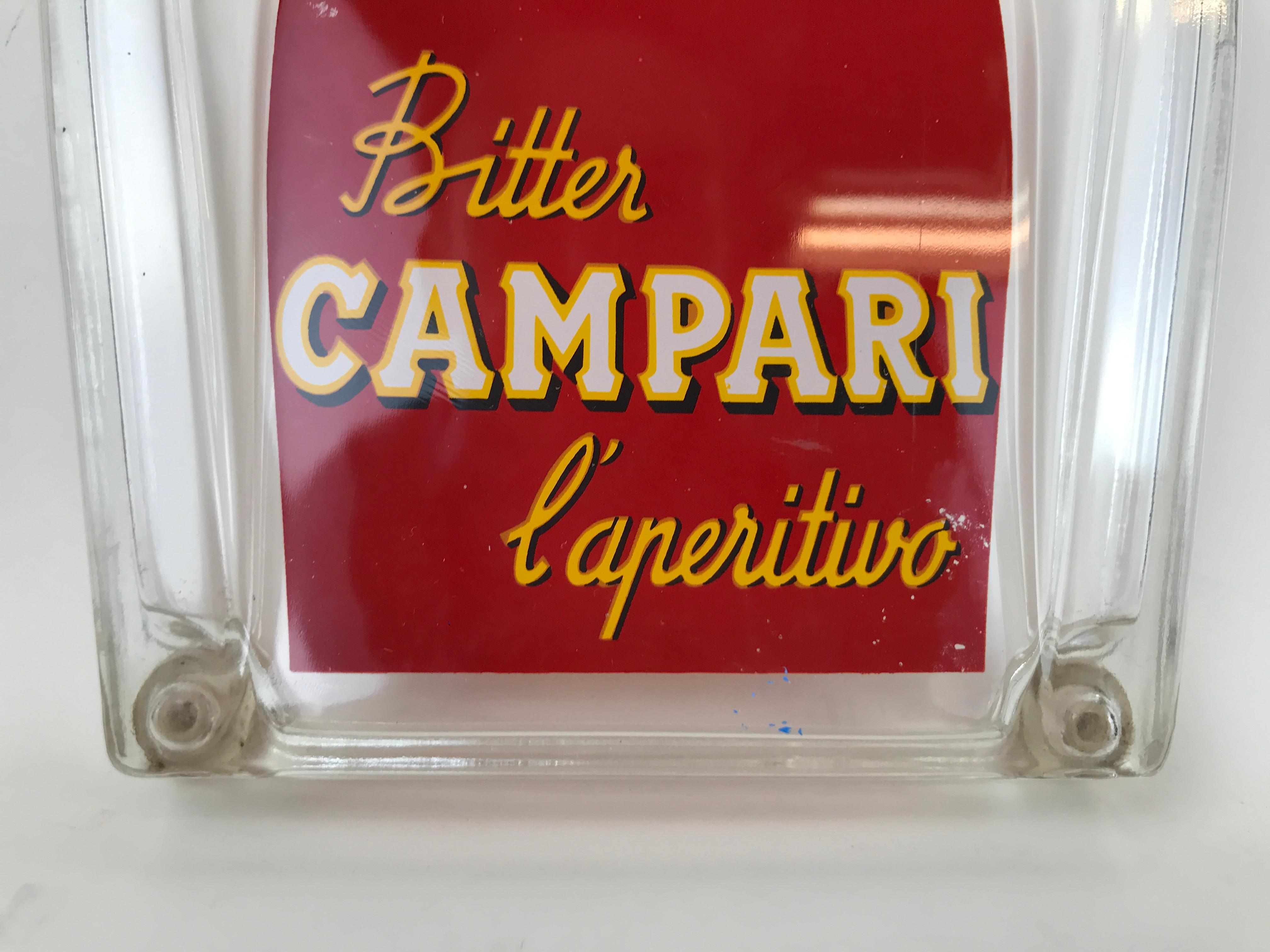 1960s Italian Vintage Adv Glass Bitter Campari Horseshoe Shaped Money Tray For Sale 3
