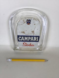 1960s Italian Vintage Advertising Glass Campari Soda Horseshoe Shaped Money Tray