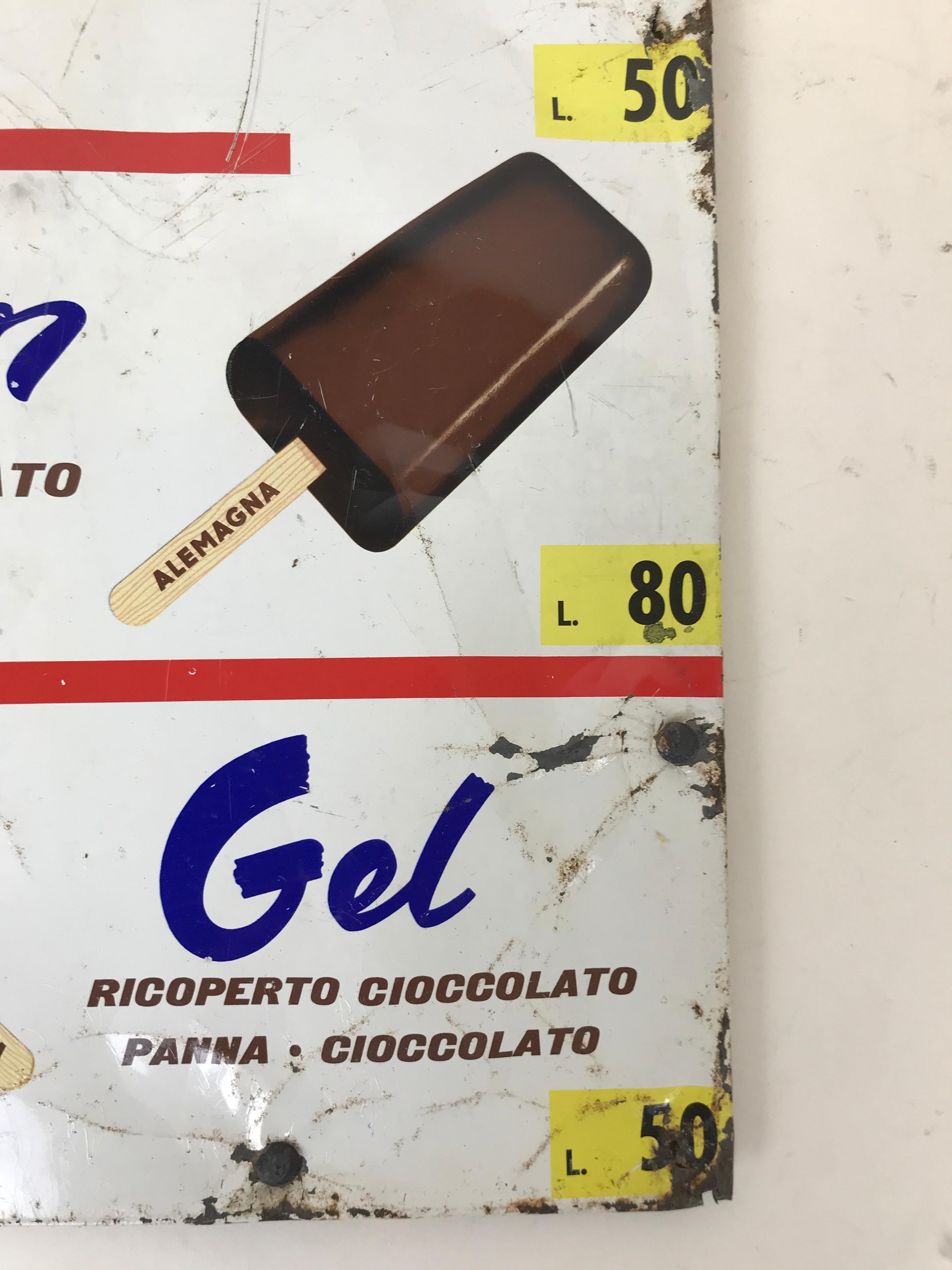 1960s Italian Vintage Advertising Metal Screen Printed Alemagna Ice Creams Sign In Good Condition For Sale In Milan, IT
