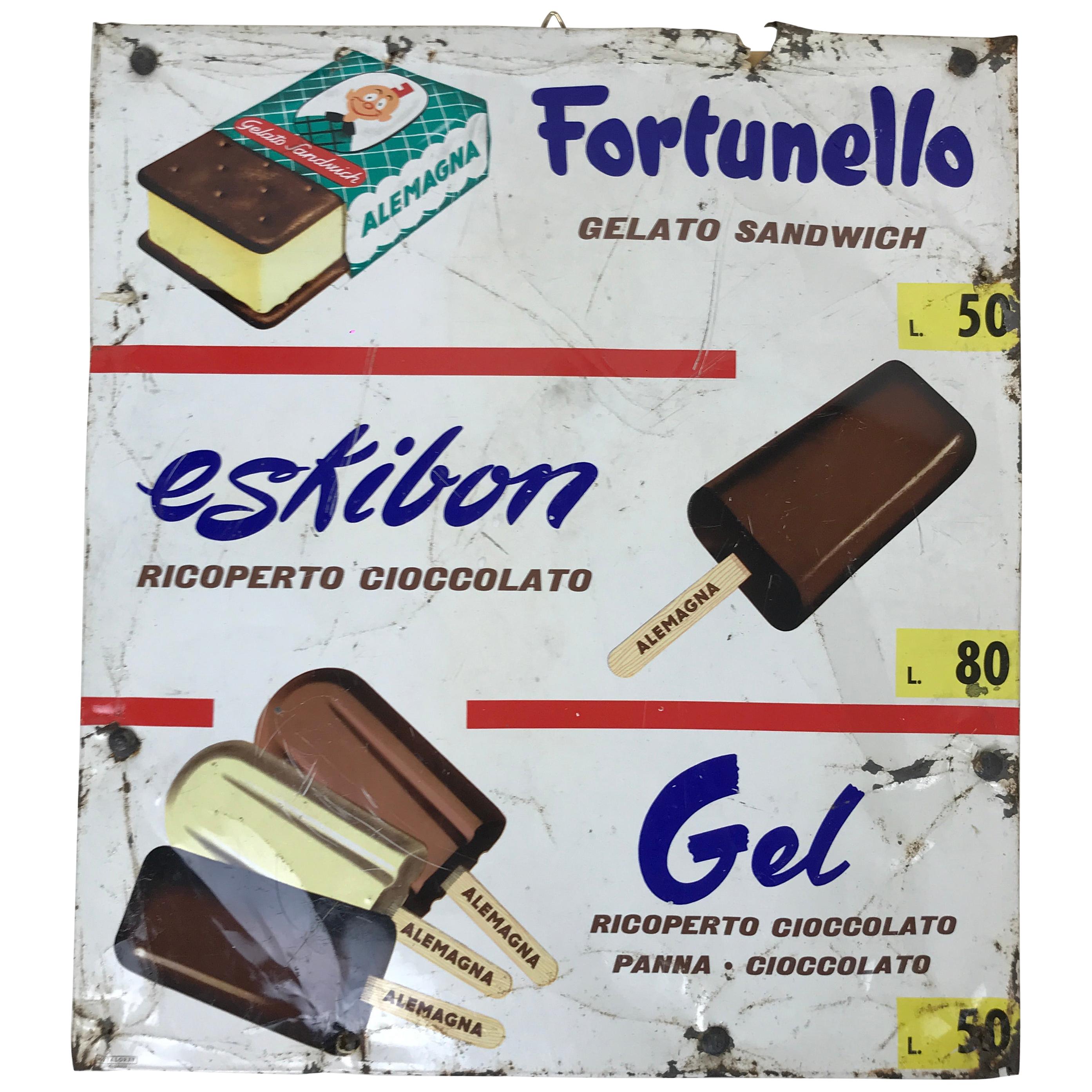 1960s Italian Vintage Advertising Metal Screen Printed Alemagna Ice Creams Sign For Sale