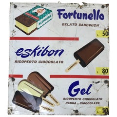 1960s Italian Vintage Advertising Metal Screen Printed Alemagna Ice Creams Sign