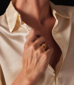 1960s Italian Vintage Coral and Diamond Cocktail ring