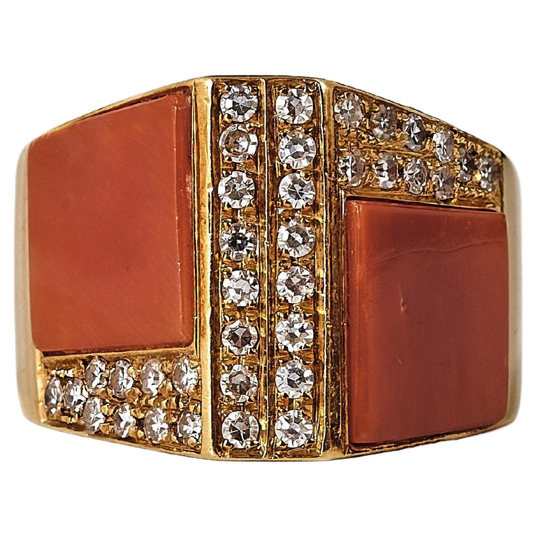 1960er Jahre Italienischer Vintage Korallen- und Diamant-Cocktailring