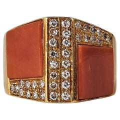 1960s Italian Vintage Coral and Diamond Cocktail ring