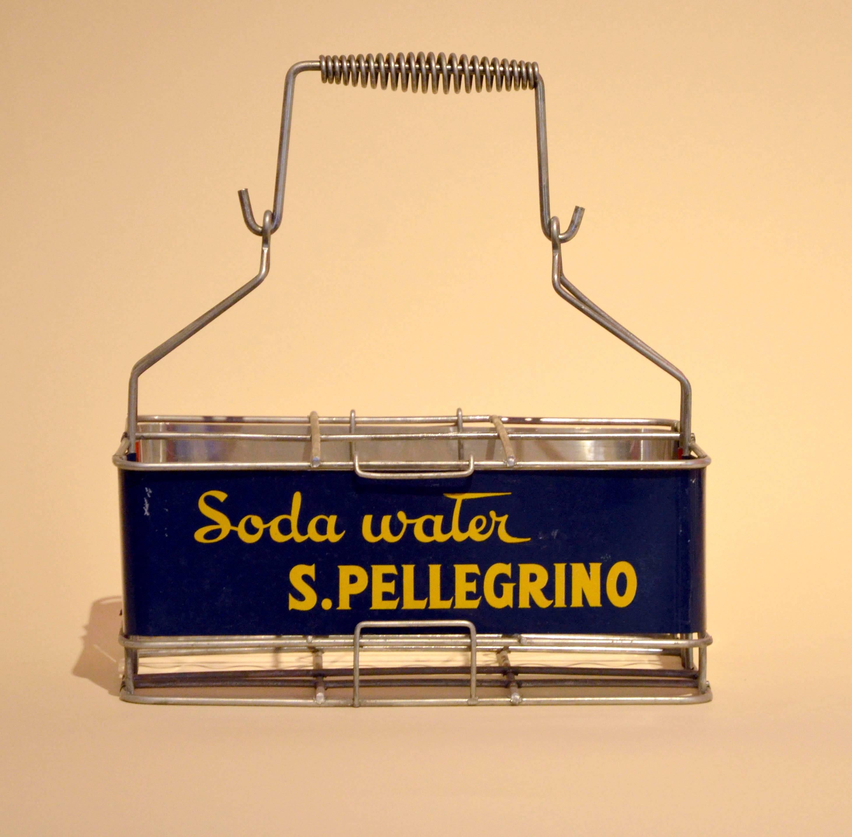 Mid-Century Modern 1960s Italian Vintage Metal Aranciata San Pellegrino Soda Bottle Basket For Sale