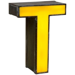 1960s Italian Vintage Metal Double-Sided Light Letter T in Yellow