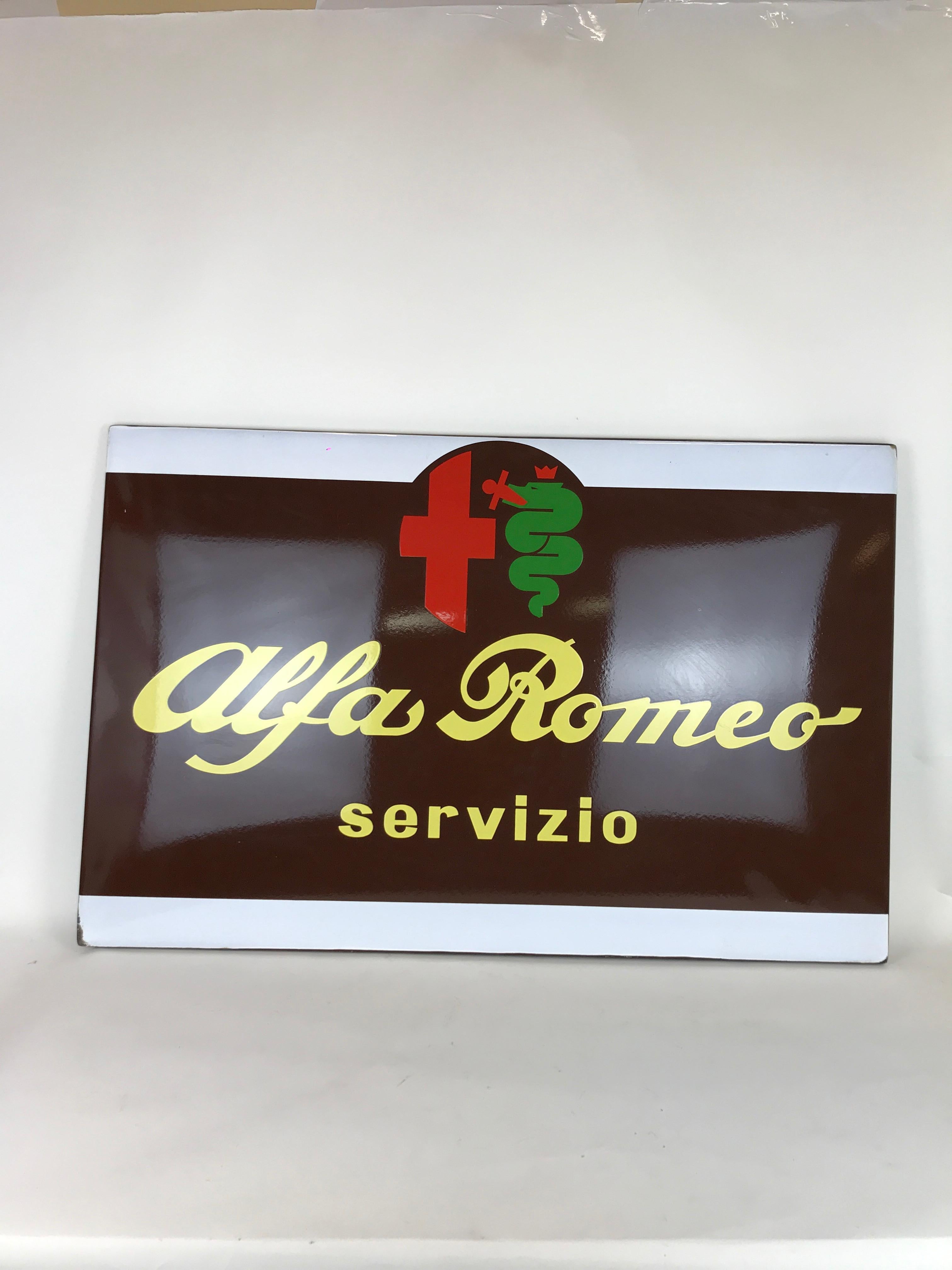 Mid-Century Modern 1960s Italian Vintage Metal Enamel Alfa Romeo Servizio Advertising Sign