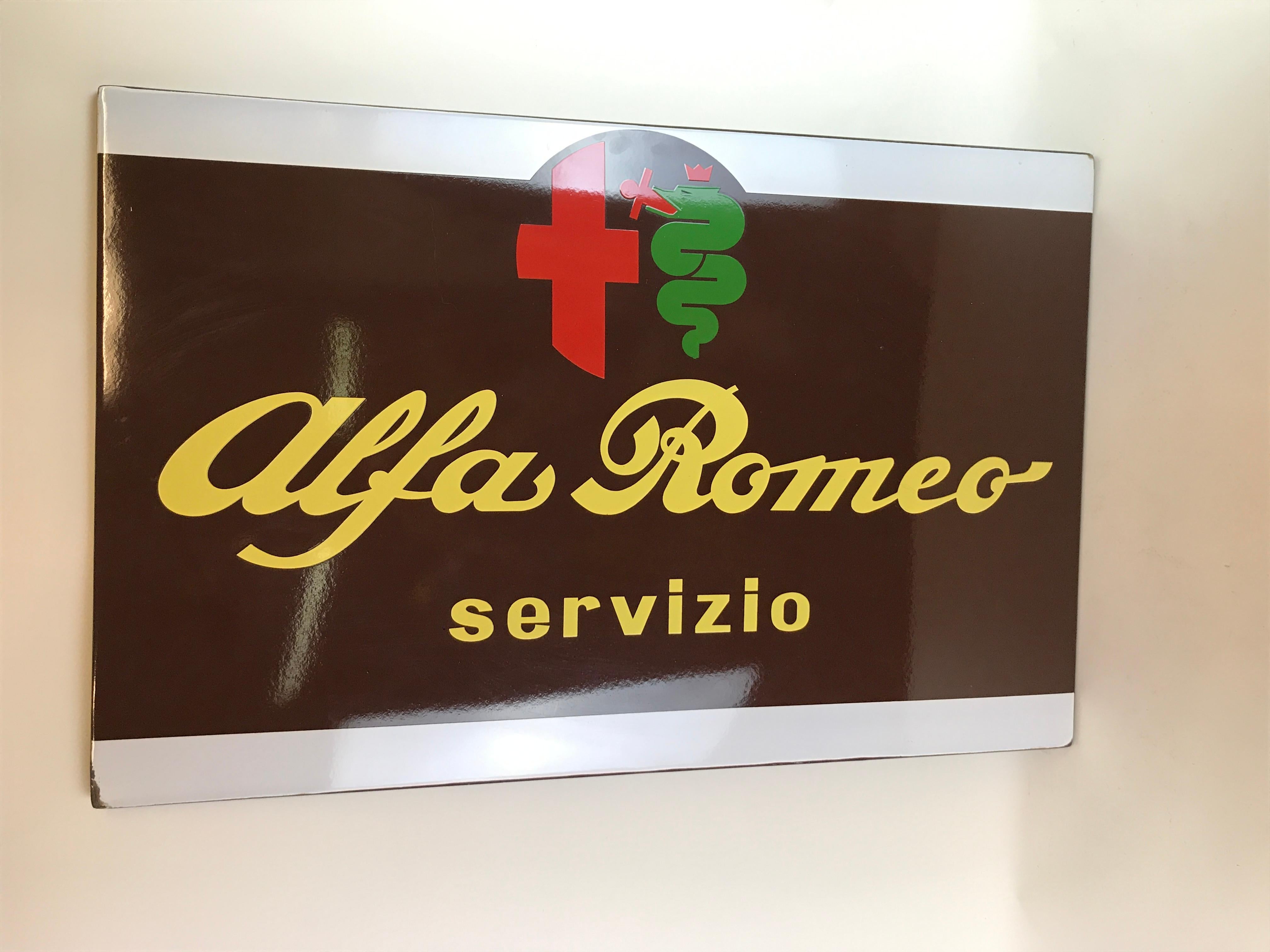 1960s Italian Vintage Metal Enamel Alfa Romeo Servizio Advertising Sign 5