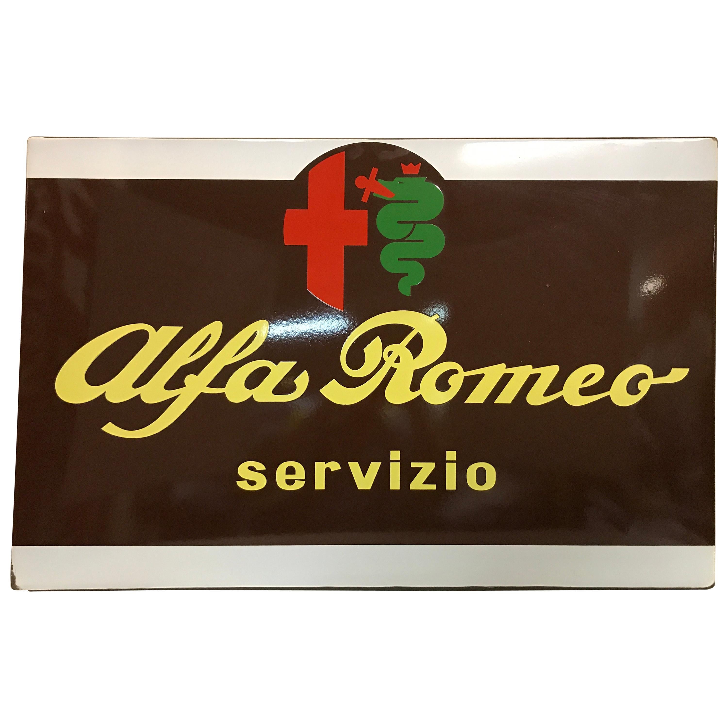 1960s Italian Vintage Metal Enamel Alfa Romeo Servizio Advertising Sign
