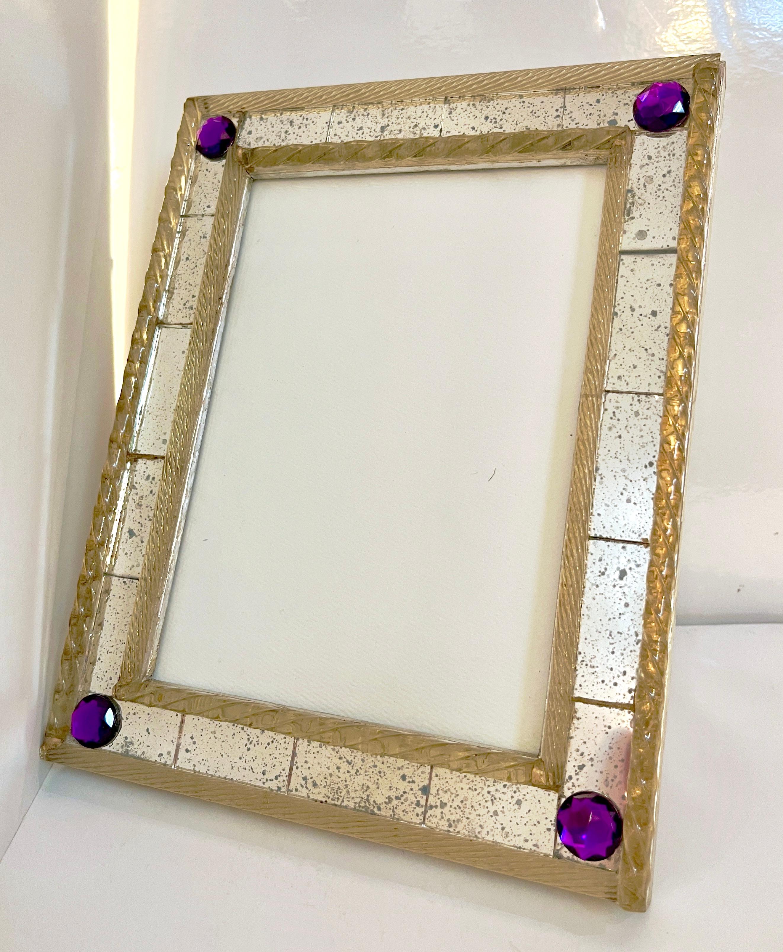1960s Italian Vintage Mirror & Gold Twisted Murano Glass Silvered Photo Frame 3