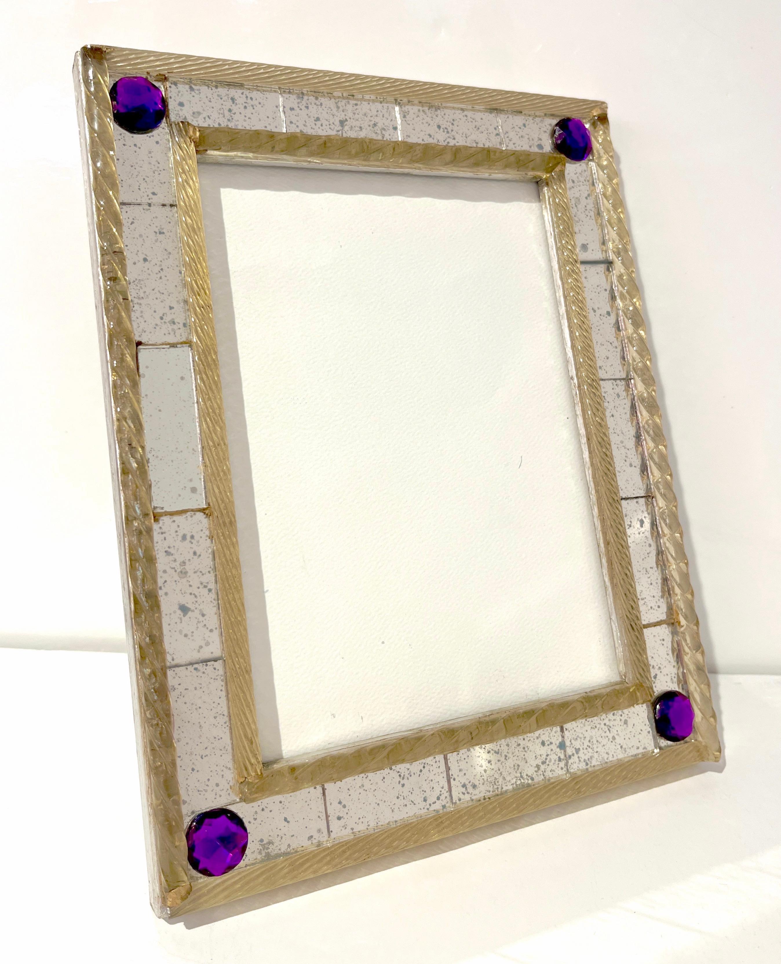 1960s Italian Vintage Mirror & Gold Twisted Murano Glass Silvered Photo Frame 5