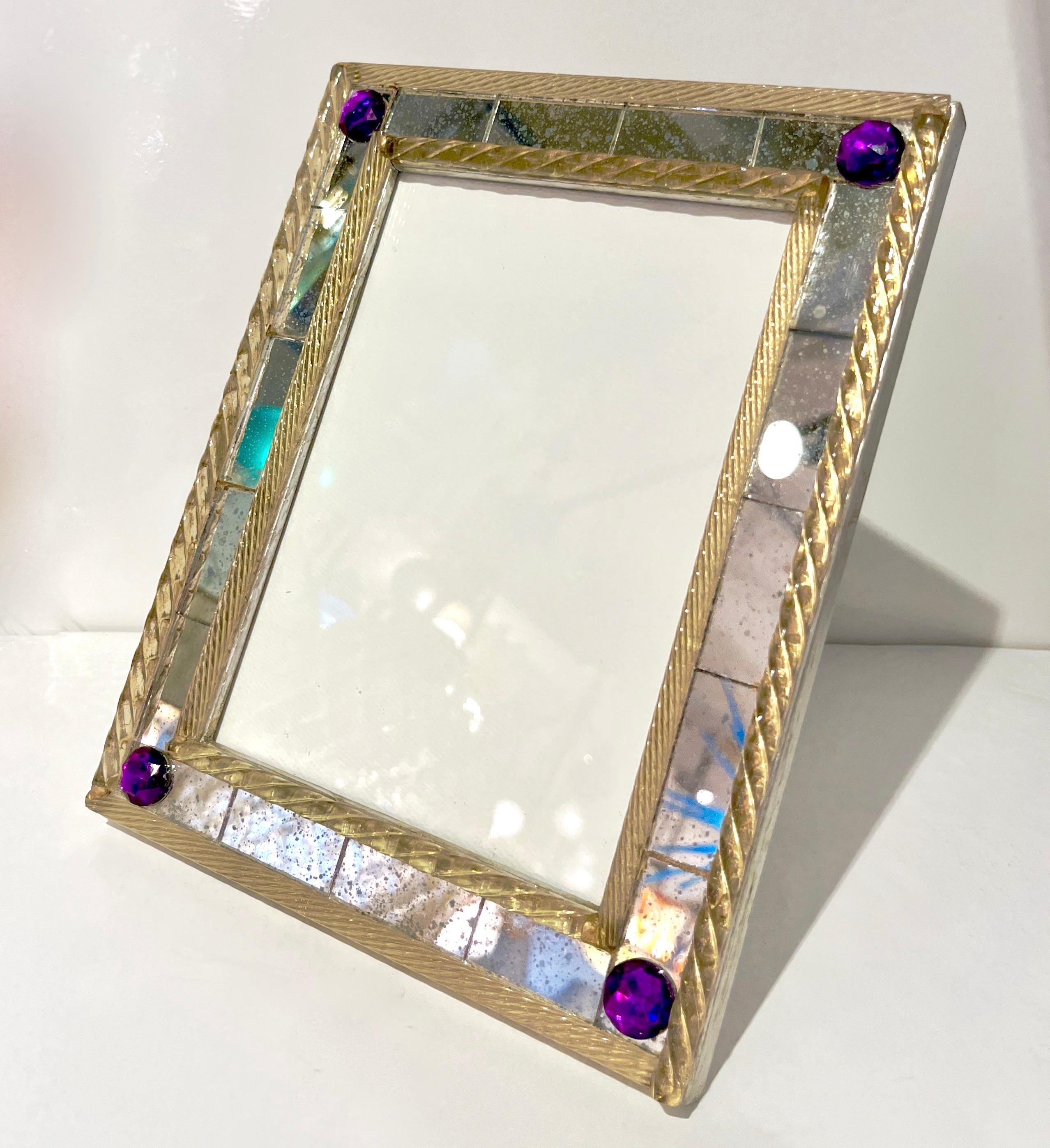 Mid-Century Modern 1960s Italian Vintage Mirror & Gold Twisted Murano Glass Silvered Photo Frame