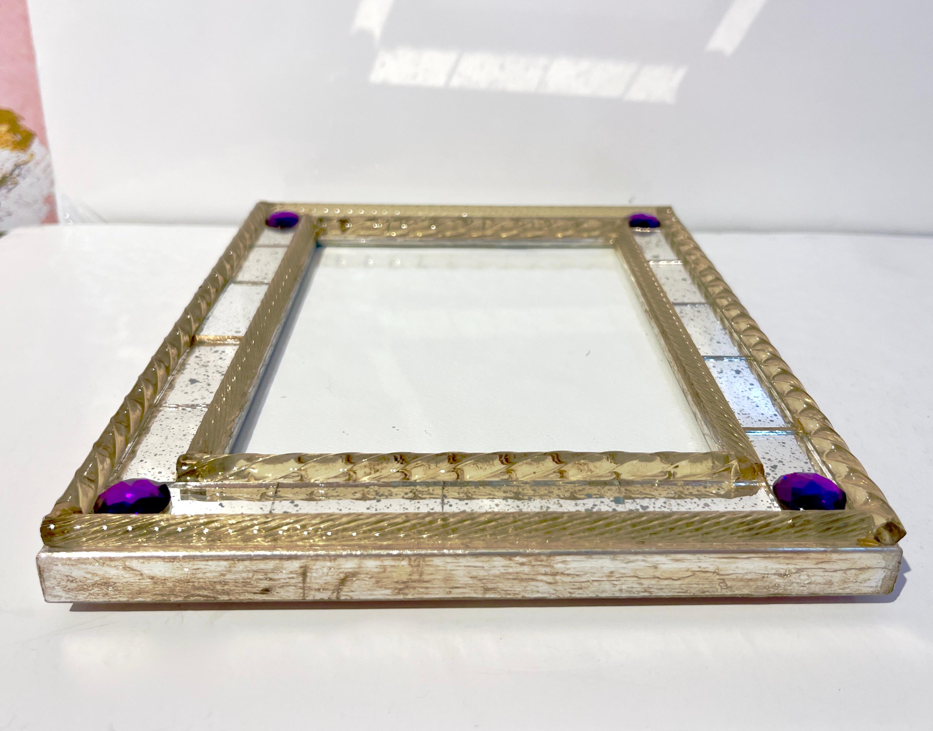 1960s Italian Vintage Mirror & Gold Twisted Murano Glass Silvered Photo Frame 1