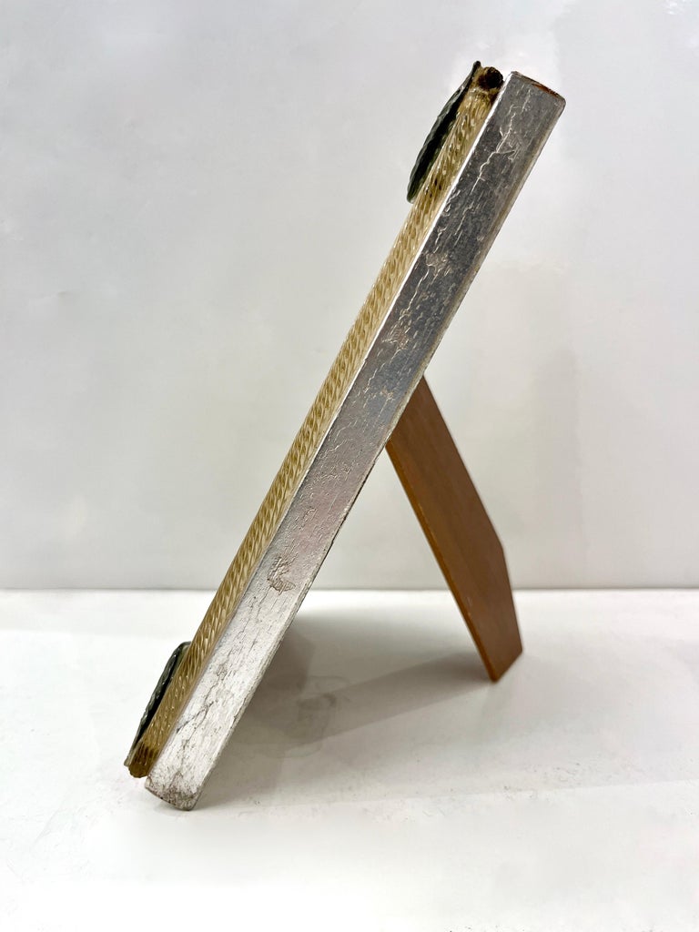 1960s Italian Vintage Mirrored Picture Frame Green and Gold Murano