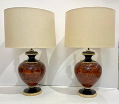 1960s Italian Vintage Pair of Veneered Walnut Black Cream Lacquer Table Lamps