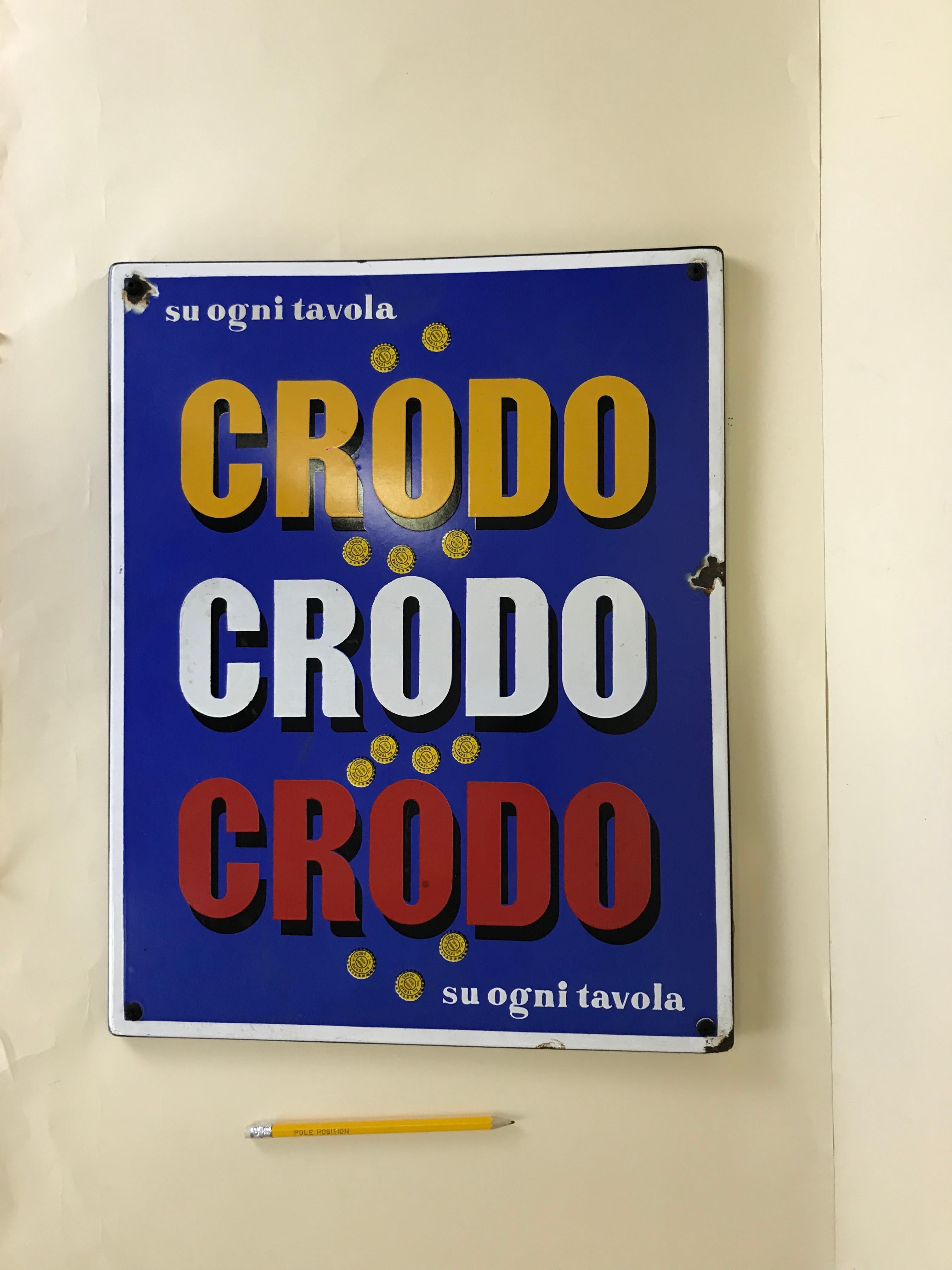 Mid-Century Modern 1960s Italian Vintage Rectangular Metal Enamel Crodo Advertising Sign For Sale