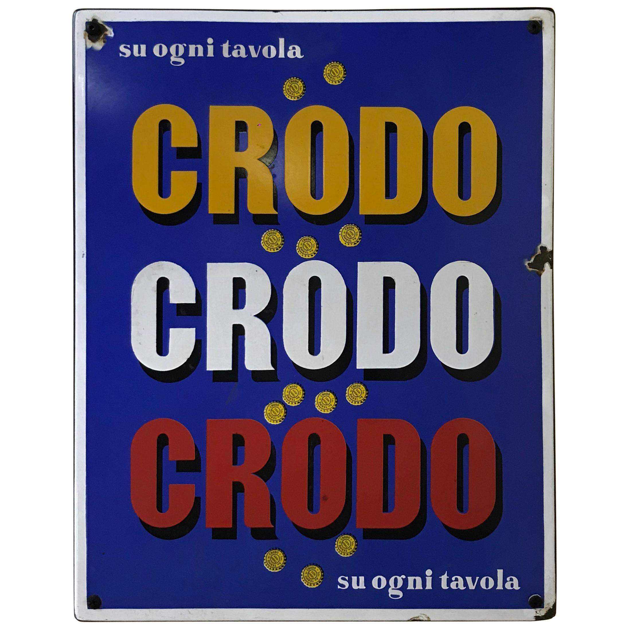1960s Italian Vintage Rectangular Metal Enamel Crodo Advertising Sign For Sale