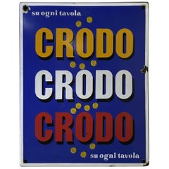 1960s Italian Vintage Rectangular Metal Enamel Crodo Advertising Sign