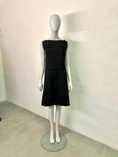 1960s Italian Vintage textured black silk A-line dress