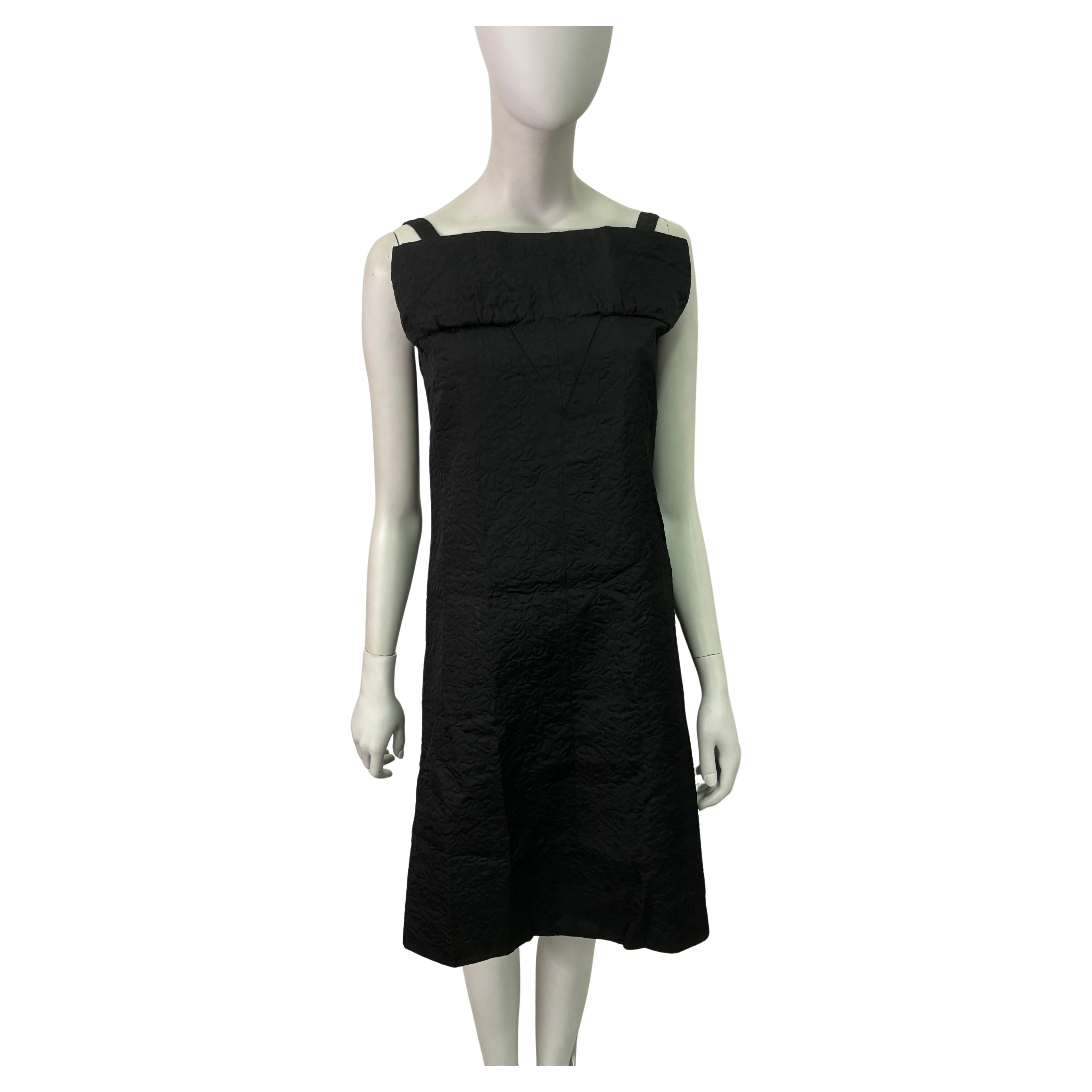 1960s Italian Vintage textured black silk A-line dress For Sale