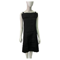 1960s Italian Vintage textured black silk A-line dress