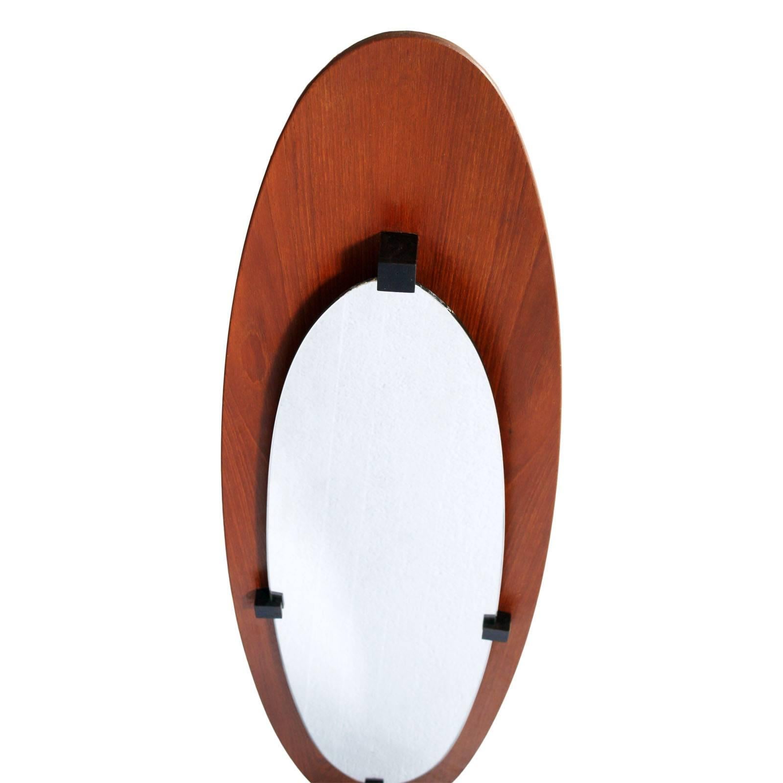 1960s Italian Wall Mirror, Bentwood Teack, Franco Campo & Carlo Graffi for Home For Sale 2