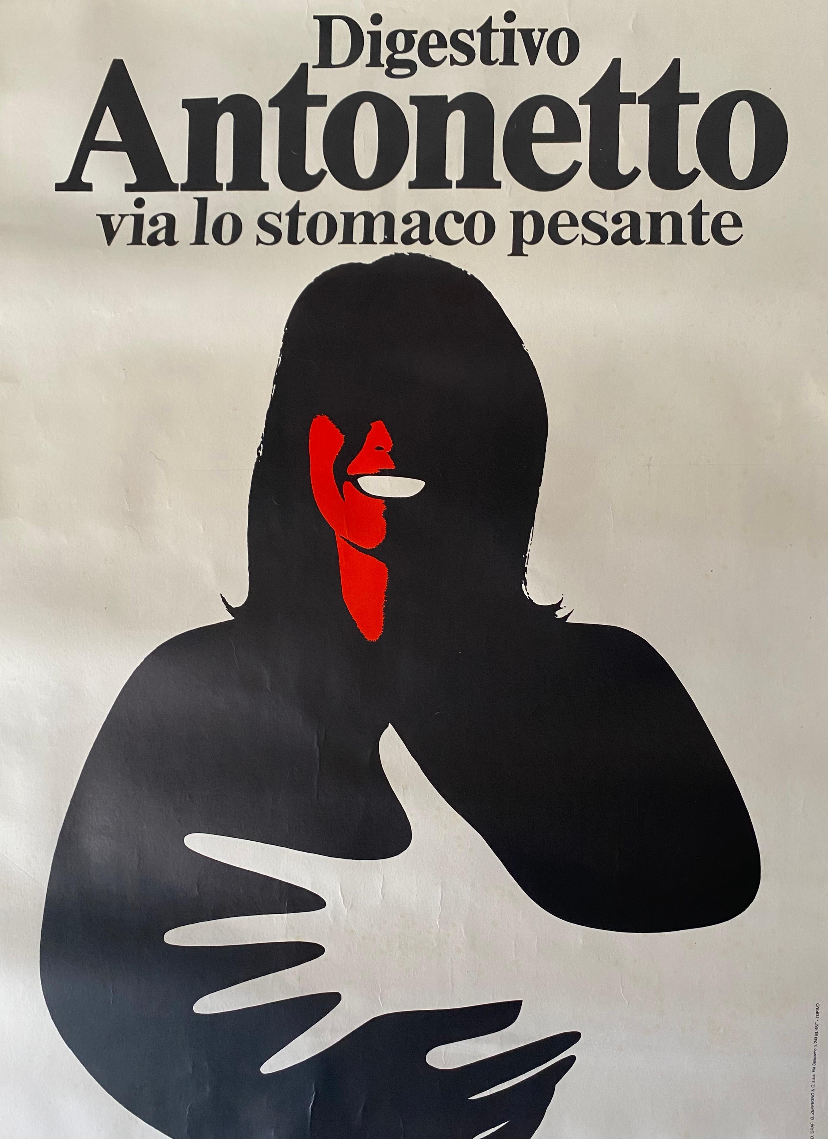 Vintage Liquor Wall Poster, Antonetto, Armando Testa, Italy 1970s In Good Condition For Sale In Ceglie Messapica, IT