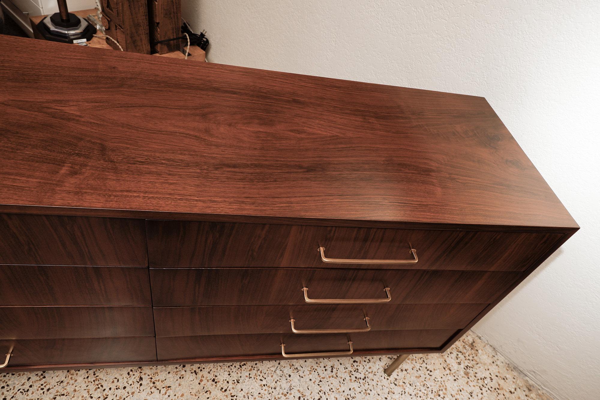 Mid-Century Modern 1960s Italian Walnut and Brass Dresser