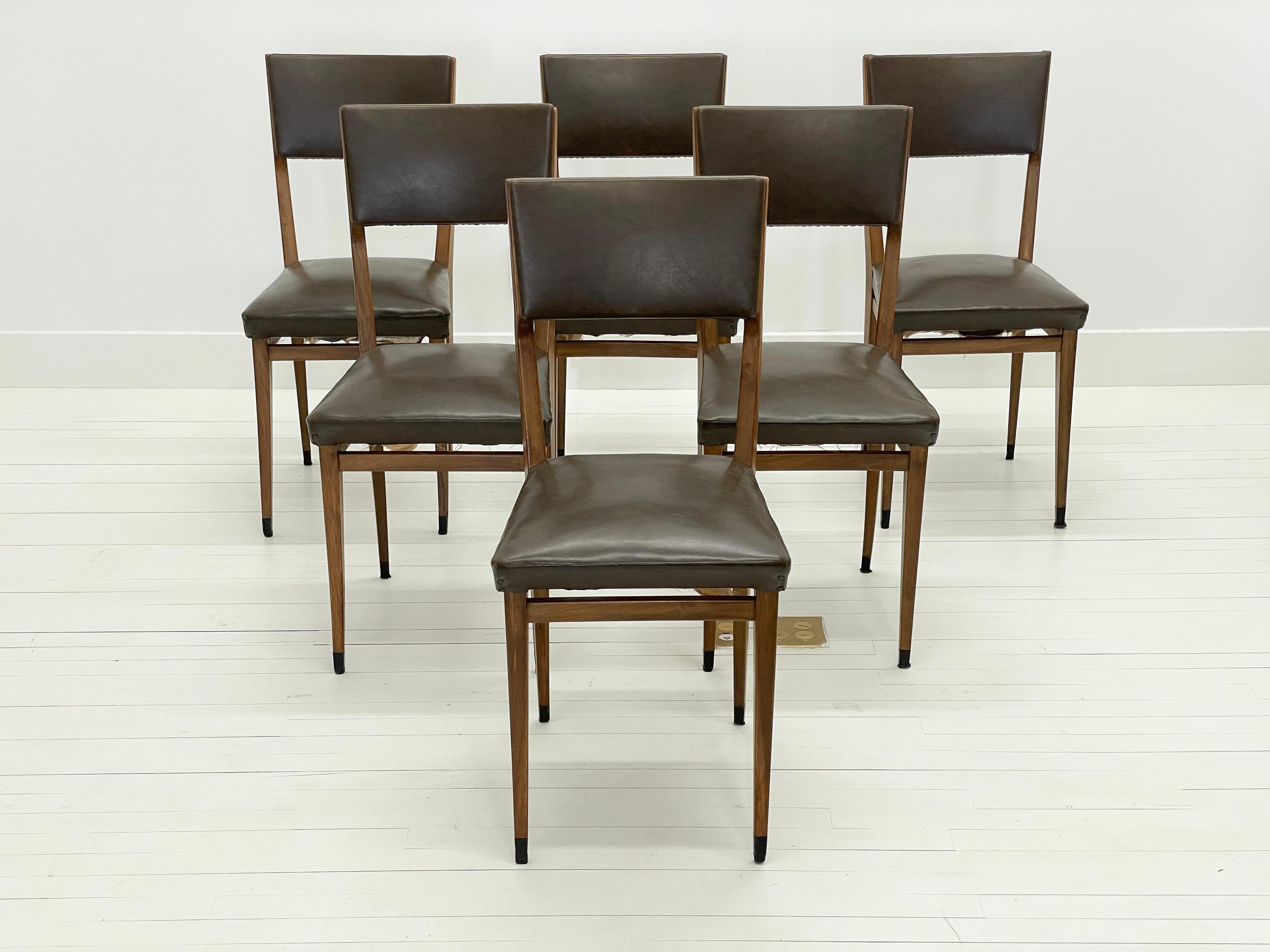 Mid-Century Modern 1960's Italian Walnut Dining Chairs, set of 6 For Sale