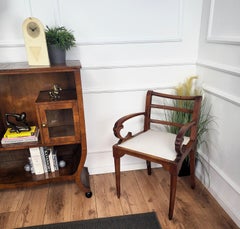 1960s Italian Walnut Wood Newly Upholstered Open Armchair Office Desk Chair