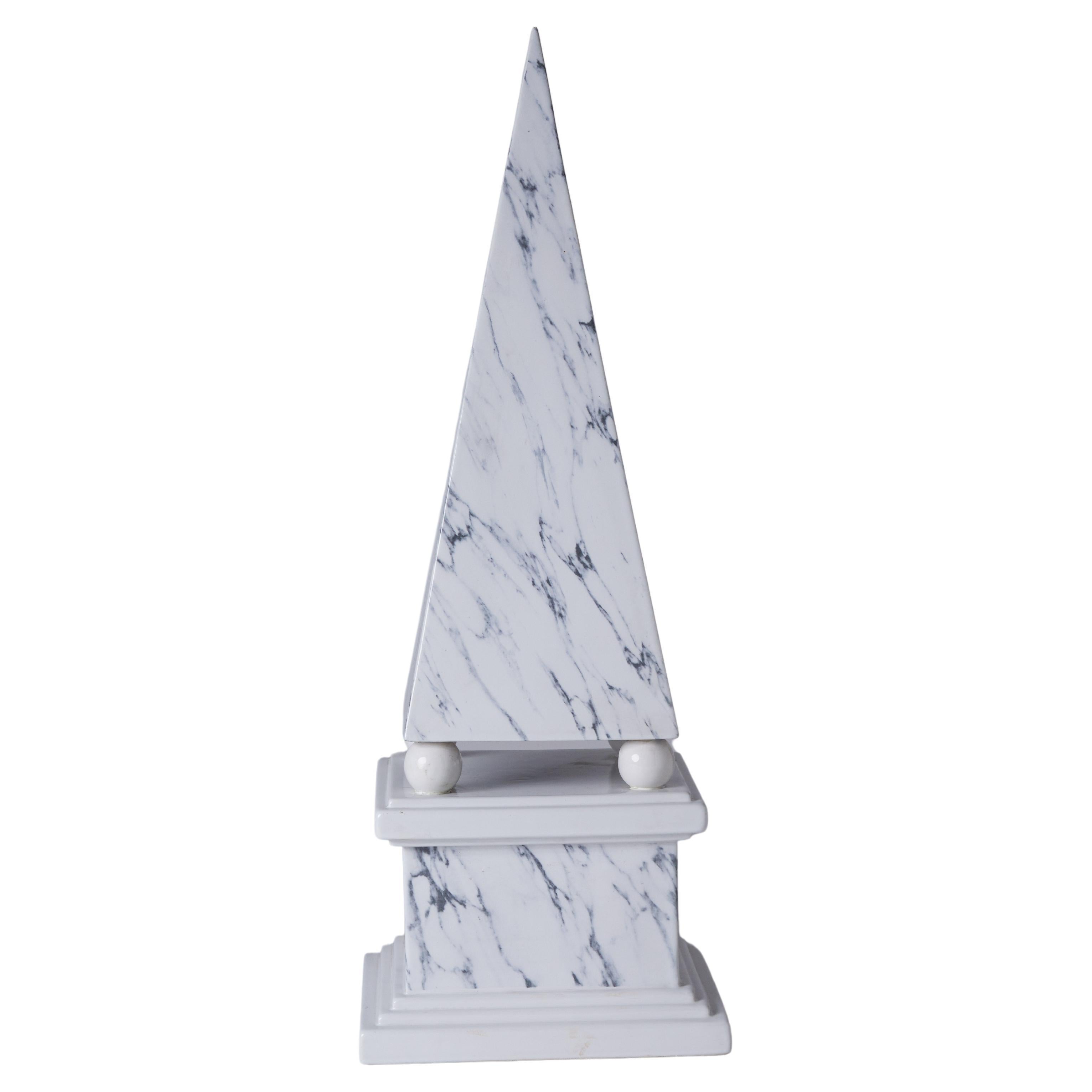 1960s Italian White And Grey Marble Trompe L'oeil Obelisk For Sale