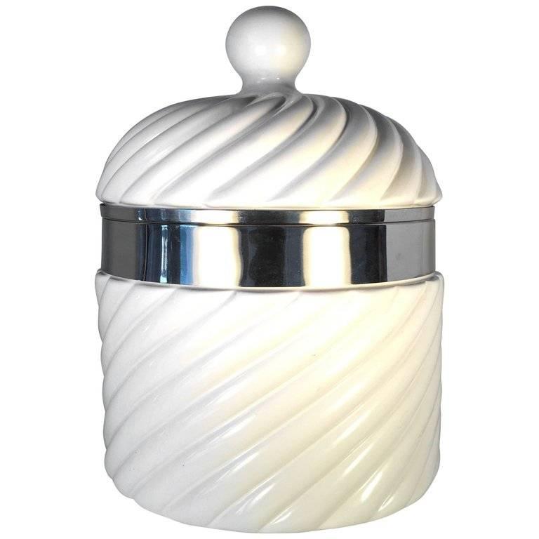 1960s Italian White and Silver Large Ice Bucket by Tommasi Barbi