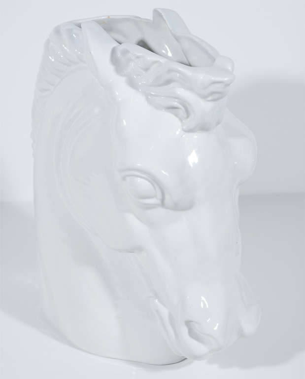 Mid-Century Modern 1960s Italian White Ceramic Horse Sculpture and Vase