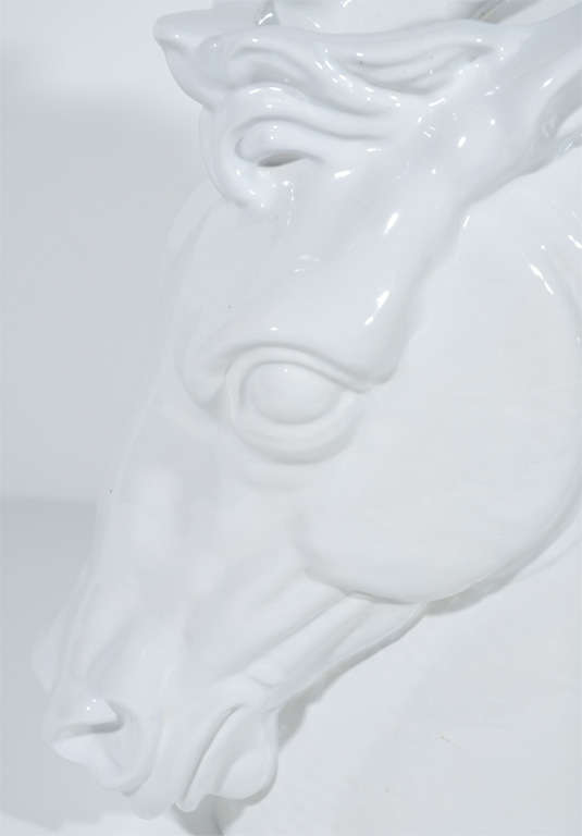 Glazed 1960s Italian White Ceramic Horse Sculpture and Vase