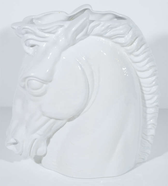 1960s Italian White Ceramic Horse Sculpture and Vase 1