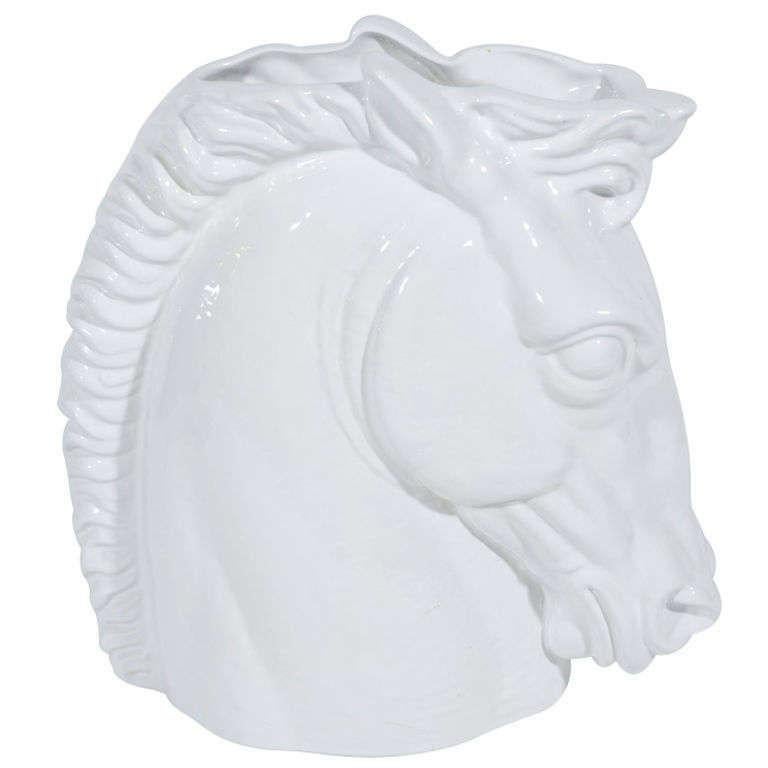 1960s Italian White Ceramic Horse Sculpture and Vase