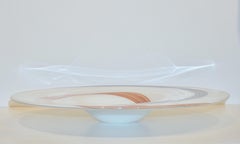 1960s Italian White Murano Glass Extra Large Platter with Orange & Blue Murrine
