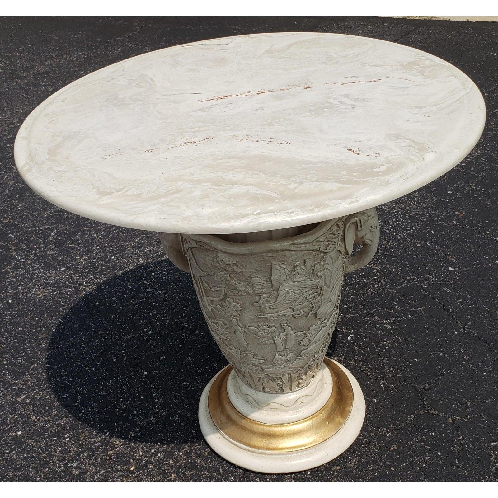Baroque Revival 1960s Italian White Onyx Stone Top Pedestal Accent Table For Sale