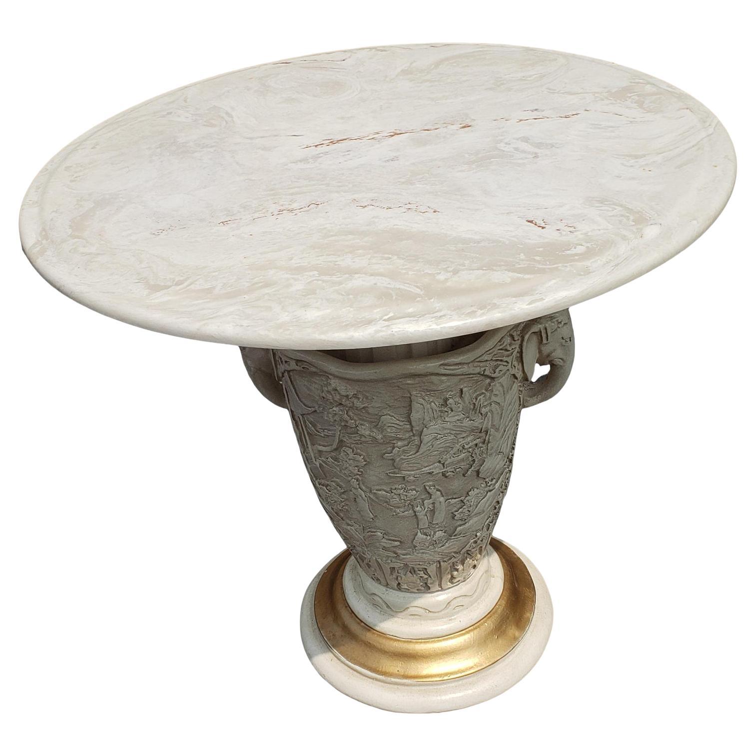 1960s Italian White Onyx Stone Top Pedestal Accent Table For Sale