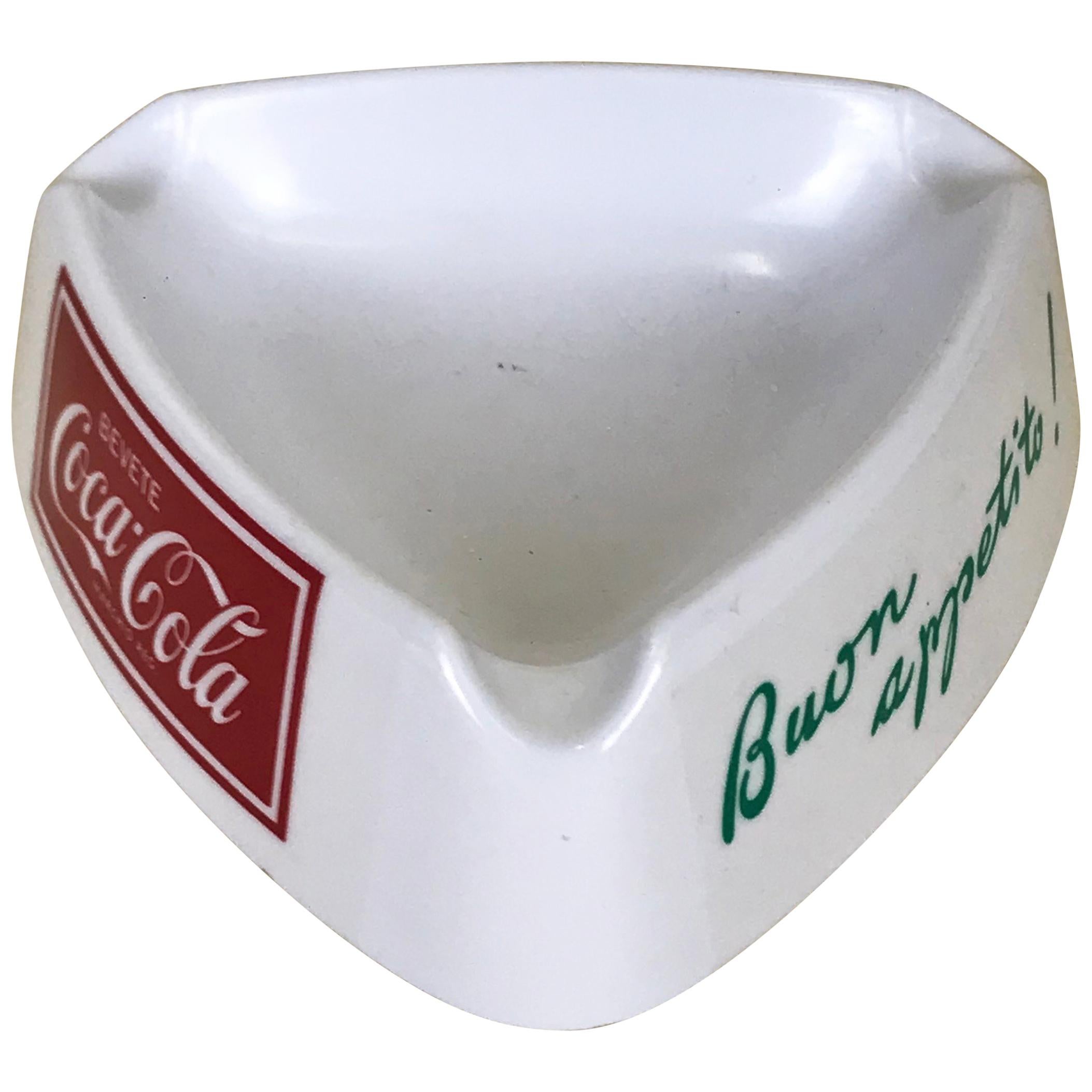 1960s Italian White Plastic Buon Appetito! ‘Enjoy Your Meal!’ Coca-Cola Ashtray For Sale