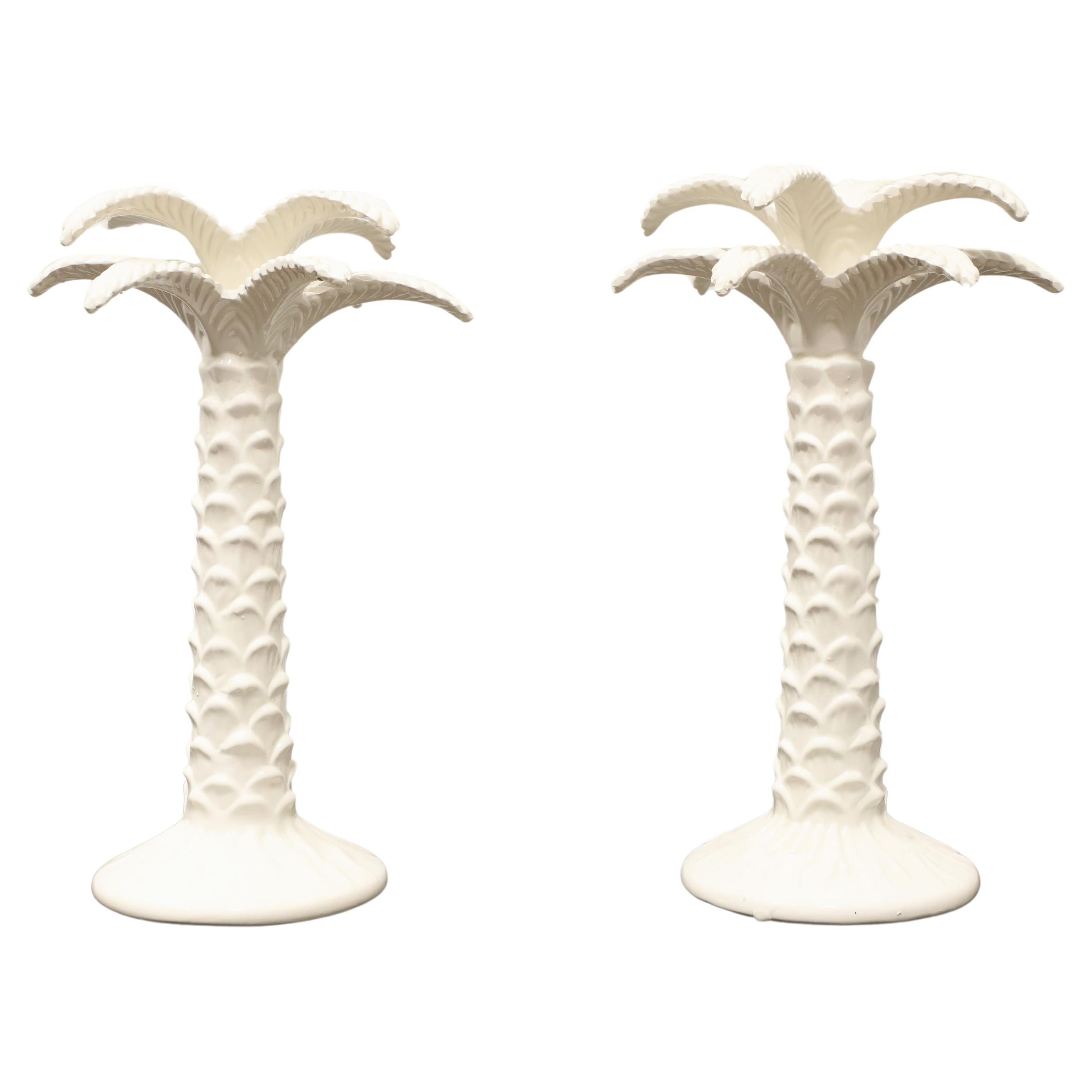 1960's Italian White Porcelain 13" Palm Tree Candlesticks - Pair