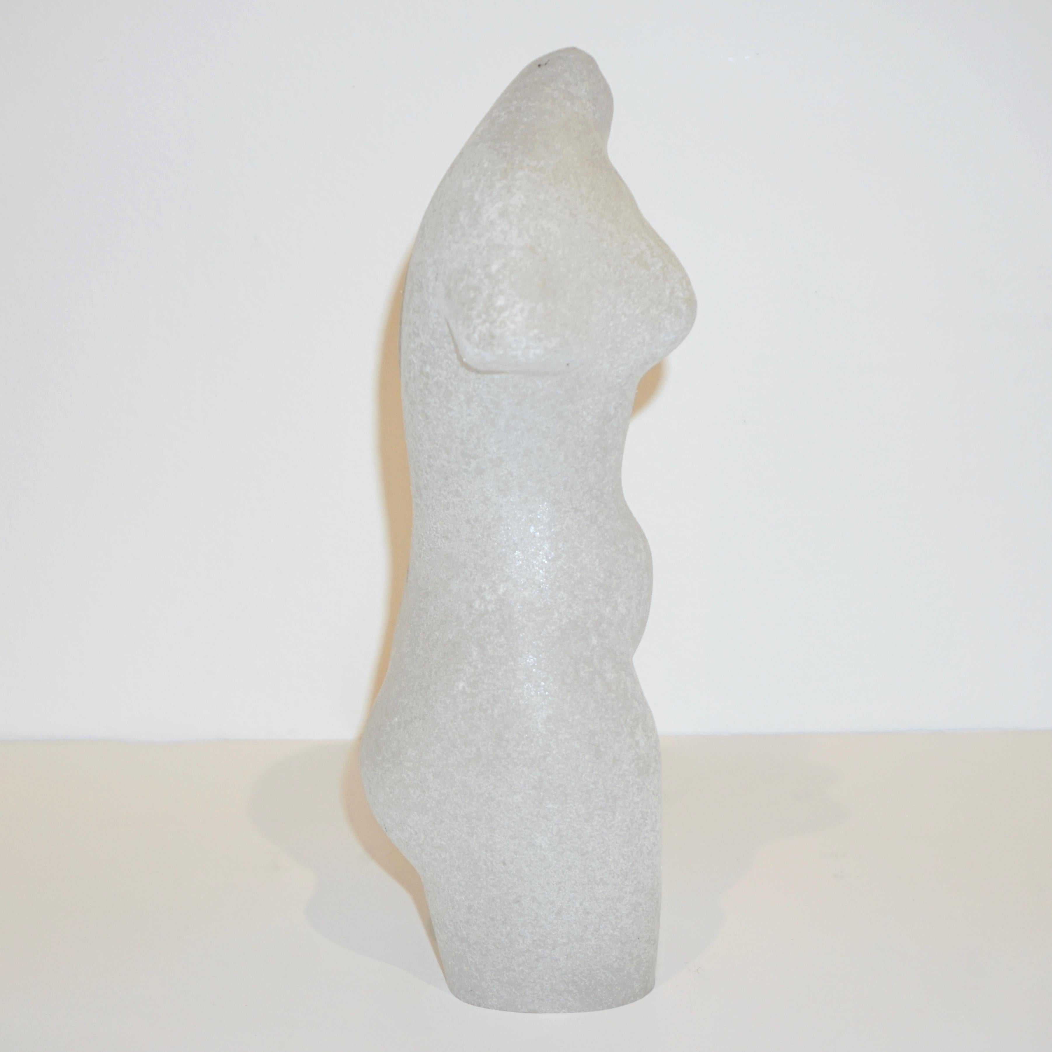 Frosted 1960s Italian White Scavo Murano Glass Nude Figure